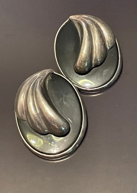 Amazing Large Black Onyx Sterling Silver Earrings 