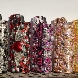 Bedazzled Lighter Case, Custom Bling Metal Sparkle Holder, Bic Sparkle Rhinestone. Handmade Junk Cover, Embellished Gemstone Bejewelled