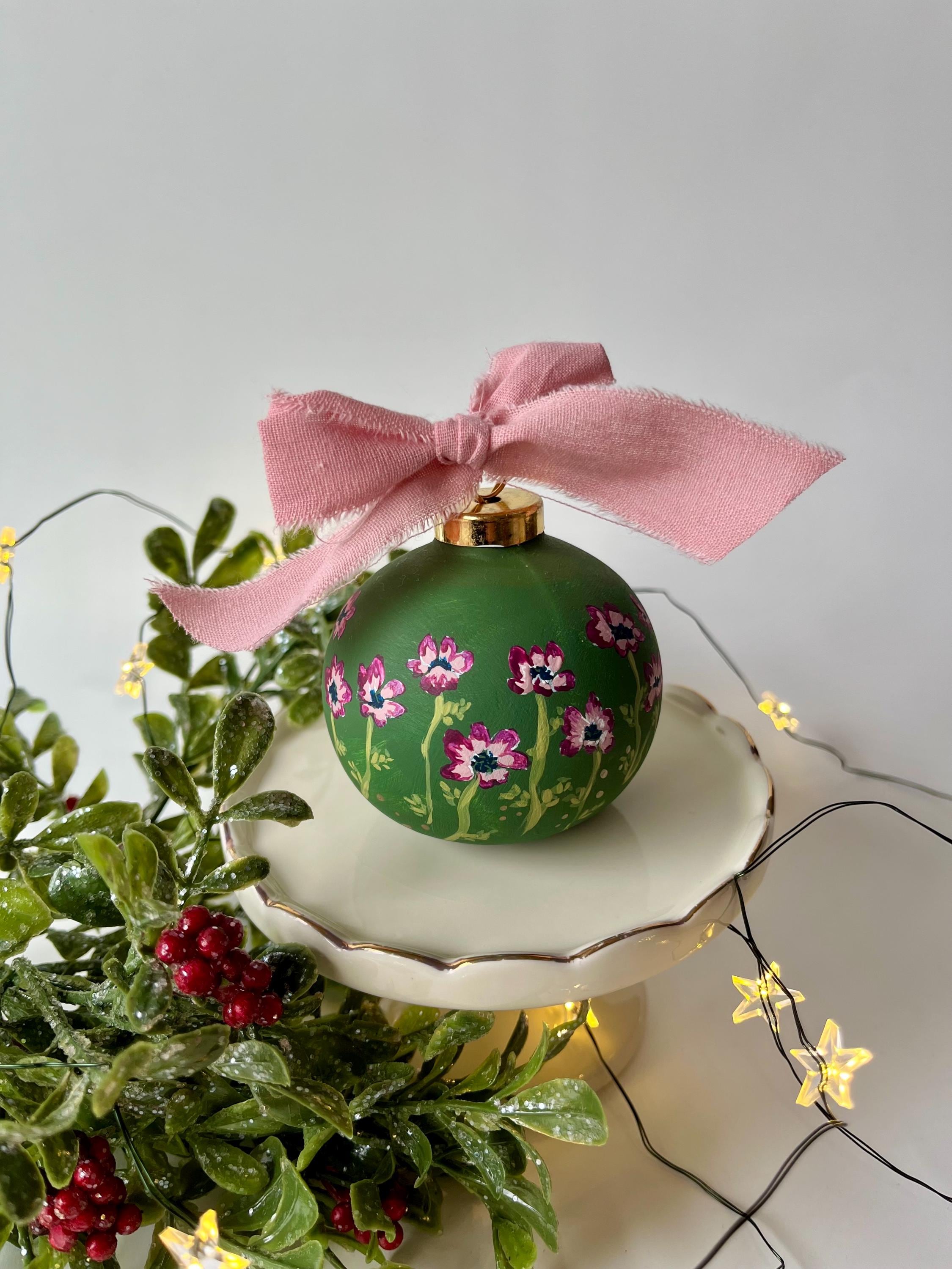 Hand painted Christmas Ornament- Magenta Anenome Florals