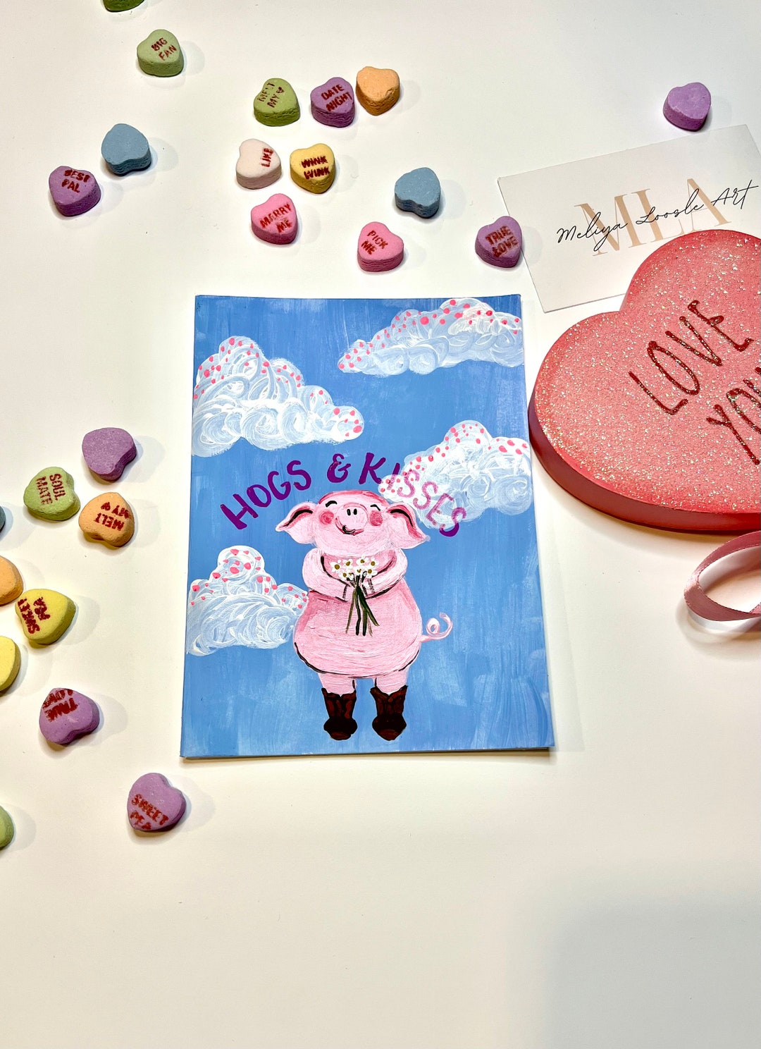 Valentines Card- Hogs and Kisses, Cowboy Pig in Boots - Etsy