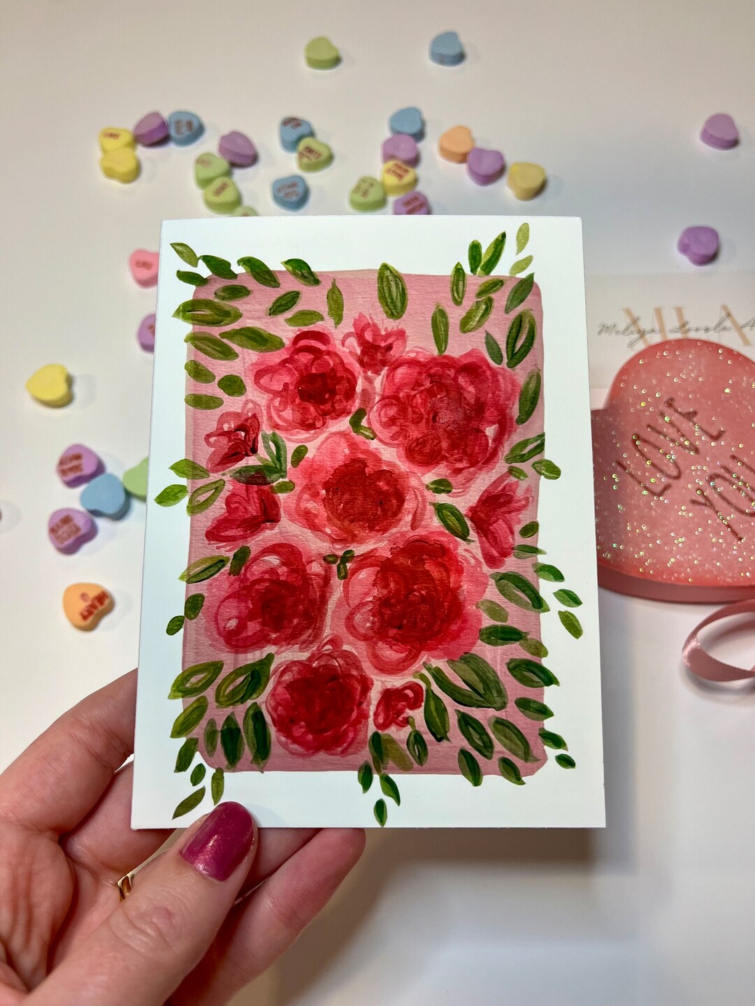 Valentines Day Card- Painted Roses in Pink - Etsy