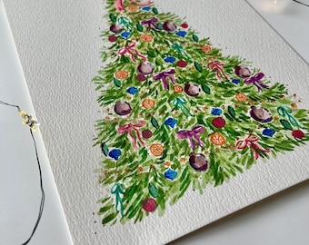 Watercolor Christmas Tree Print- Bow Out