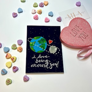 Valentijnsdagkaart- I Love Being Around You, zonnestelselkunst, kinderkaart