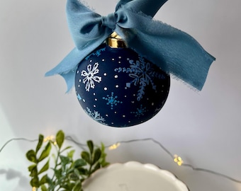 Hand painted Christmas Ornaments- Deep Blue Snow