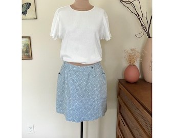 Vintage Blue Dainty Floral Denim Skort