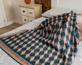 Infinity Cubes Throw, Crochet Pattern, Tapestry Afghan Blanket (PDF)