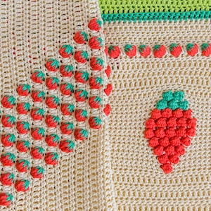 Juicy In Red - Adaptable Crochet Baby Blanket Pattern with Sweet Strawberry Motifs - for Toddler Wraps, Strollers, and Beyond