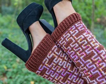 Twisted Maze Leg Warmers, Crochet Pattern, Overlay Mosaic Geometric Tutorial (PDF)