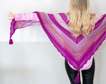 Romantic Bloom Shawl, Crochet Pattern, Textured Triangular Wrap (PDF)