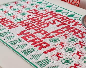 Jultomtens bokstavsset, virkmönster för överläggsmosaik, modern heminredning, virkad bordslöpare, mönster i PDF-format, virkhandledning för heminredning