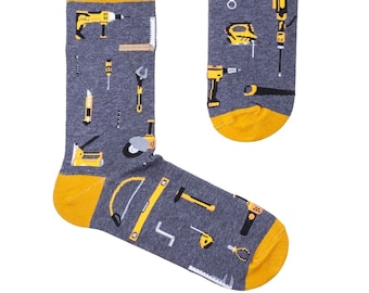 Herramientas de construcción de constructor calcetines para hombres, calcetines divertidos, calcetines acogedores, calcetines, calcetines locos, calcetines coloridos, idea de regalo, regalo perfecto, calcetines no coincidentes