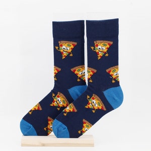 Happy Pizza Socks: Unisex Cotton Blend Novelty Socks