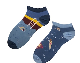 Swimmer Swimming Pool Swim Unisex Socks, Funny Socks, Men Socks, Woman Socks, Colorful Socks, Gift Idea, Perfect Gift, Mismatched Socks