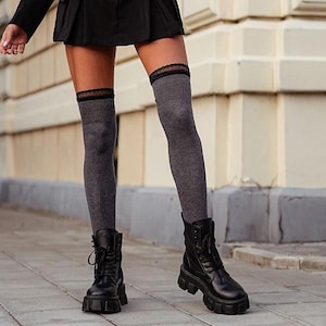 Over The Knee Lace Fashion Style Classic Woman Socks, Socks, Funny Socks, Cozy Socks, Crazy Socks, Colorful Socks, Gift Idea, Perfect Gift