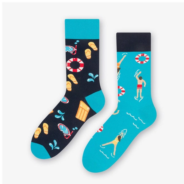 Schwimmen Schwimmer Schwimmbad Unisex Socken, lustige Socken, gemütliche Socken, Männer Socken, bunte Socken, Geschenkidee, perfektes Geschenk, Mismatched Socken