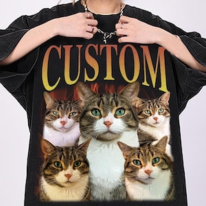 Chemise délavée vintage pour animal de compagnie, photo d'animal de compagnie et nom graphique unisexe, chat personnalisé cadeau tee-shirt bootleg rétro des années 90, chemise pour amoureux des chiens