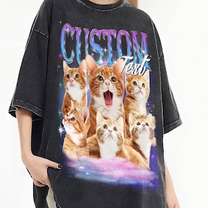 Cadeau personnalisé de chemise de portrait d'animal de compagnie de rap bootleg, t-shirt de chat rétro personnalisé, t-shirt graphique des années 90 pour animal de compagnie personnalisé, insérez vos chemises de conception