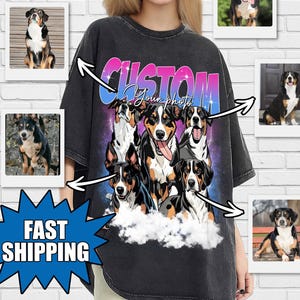 Camiseta vintage personalizada con foto de mascota, estilo cómic, unisex, con retrato ilustrado de perro, regalo divertido para amantes de los gatos.