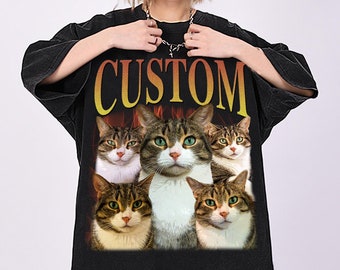 Custom Pet Vintage Washed Shirt, Pet Photo & Name Graphic Unisex T-Shirt, Cat Personalize Bootleg Retro 90's Tee Gift, Dog Lover Shirt