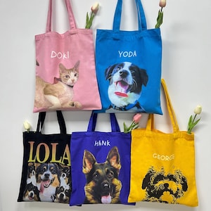 Sac fourre-tout en toile personnalisé avec visage d'animal de compagnie, personnalisé avec votre propre portrait de chien ou de chat pour propriétaire d'animal de compagnie, cadeau personnalisé pour amoureux des chiens