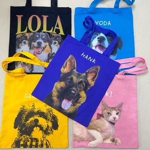Custom Pet Face Personalized Canvas Tote Bag,Personalized with Your Own Dog or Cat Portrait  Gift For Pet Owner,Custom Dog Lover Gift