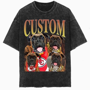 Chemise délavée vintage pour chien personnalisée, T-shirt unisexe graphique avec photo et nom d'animal de compagnie, cadeau en t-shirt des années 90 avec collage rétro de confort, couleurs de chat