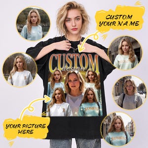 Chemise vintage confort personnalisée à votre image, t-shirt petite amie personnalisé, t-shirt rap photo personnalisé, chemises photo personnalisées