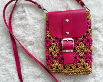 Handmade Crochet Bag, Cell Phone Bag, Crochet Phone Purse, iPhone Case Bag, Crossbody Bag, Gift Mini Bag