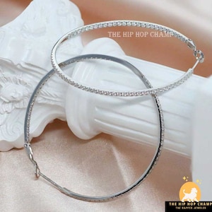 14kt Solid Gold Hoop Earrings,White Gold Huggies,Round Cut Earrings,3.45TCW Colorless  Moissanite  Earrings, Moissanite Hoops, Gift for Her