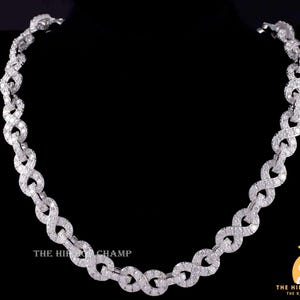 Custom Iced Out Infinity Cuban/Bracelet Infinity Link Chain, White Gold Plated Necklace, VVS1 Colorless Bigger Moissanite Cuban Gift For Her