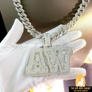 Custom 11.27Ct VVS Moissanite Same Style Hip Hop Pendant, Charm Necklace Any Custom Letter or Number White Gold Plated  Iced Out Pendant