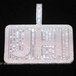 17.76Ct VVS1 Baguette Cut Moissanite Custom Engraved Hip Hop Pendant, Any Custom Letter or Number White Gold Plated, Iced Out Letter Pendant
