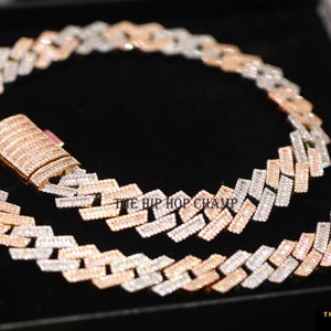 22 mm Bezbarwny VVS Moissanite Replicate Baguette Halo Hip Hop Cuban, Iced Out Miami Cuban dla niego, 925 srebro 14Kt różowe/białe złoto platerowane