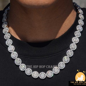 Baguette Colorless VVS Baguette Link Chain Necklace 14mm 18” Mens's Women’s Premium Hip Hop Necklace, Baguette Iced Out White Gold Plated