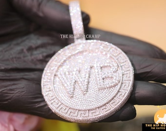 Custom Iced Out Moissanite Hip Hop Pendant, Silver, Any Letter