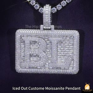 VVS 18.46Ct VVS1 Moissanite Same Style Hip Hop Pendant, Charm Pendent Any Custom Letter or Number White/Rose Gold Plated  Iced Out Pendant