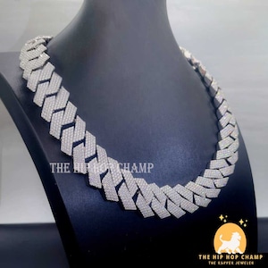 68,34CTW Bezbarwny VVS Moissanite Replika Prawdziwego Diamentu 4-rzędowy Kubański Link Hip Hop Kubański, Iced Out Miami Kubański Dla Niego, 14Kt Białe Złoto Platerowane