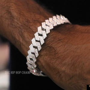 14 mm VVS1 Bezbarwna Moissanite Hip Hop Miami Kubańska Bransoletka, Iced Out Męskie Kubańskie Bransoletki, Przechodzi Test Diamentów, Bransoletka Pozłacana Białym Złotem