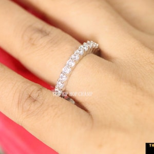 Full Eternity Round Cut Colorless VVS1 Moissanite Matching Band, Wedding Band, 14K Solid White Gold Band, Anniversary Band , Gift for her