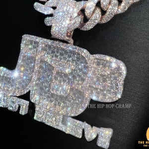 Size 3.8"X2.9" Include Bail Custom Words Hip Hop Pendent, Colorless Moissanite VVS1 Iced Out Paved Moissanite Pendent, High Rose Gold Plated