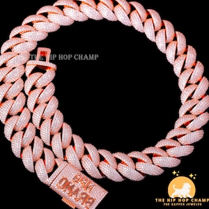 22 mm 69,54CTW Bezbarwny VVS Moissanite 5 Row Cuban Link Hip Hop Cuban, Niestandardowe zapięcie z nazwą Iced Out Miami Cuban dla niego, 14Kt różowe złoto platerowane