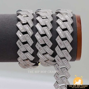 Szmaragdowy szlif 18 MM VVS Bezbarwny Moissanite Kubański Łańcuch Ogniwowy, Iced Out Moissanite Kubański, 14k Biały Złoty Naszyjnik, Hip Hop Biżuteria Niestandardowa