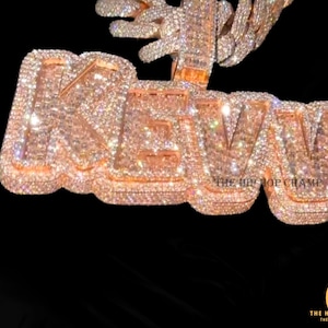 Size 4.2"X3.5" Include Bail Custom Words Hip Hop Pendent, Colorless Moissanite VVS1 Iced Out Paved Moissanite Pendent, High Rose Gold Plated