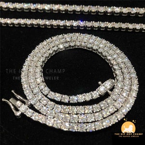 43.29CT Colorless Round VVS Moissanite Tennis Chain, Tennis Hip Hop Chain,Iced Out Rapper Chain, Pendent Tennis Chain 14Ct White Gold Plated