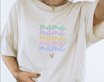 Mama Shirt, Individuelles Geschenk Geburtstag, Muttertag, Schwangerschaft, Geschenk für Oma, Pastell beige sand Frühling, Shirt mit Herz