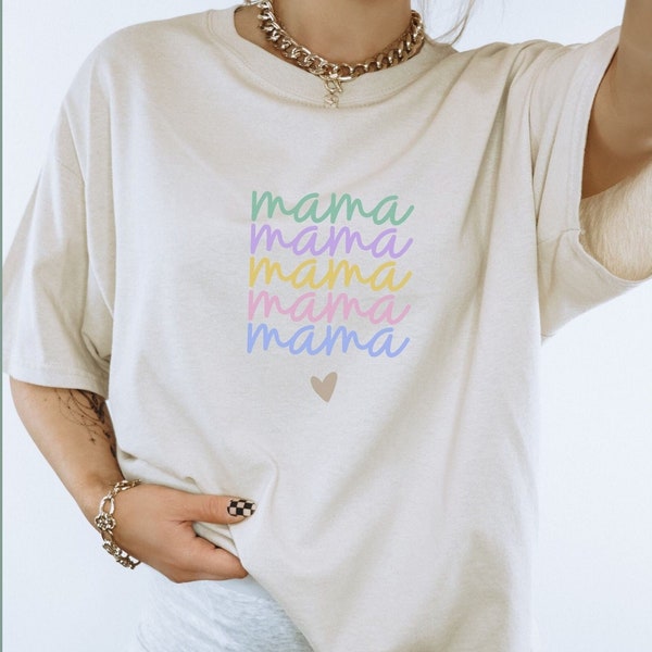 Mama Tshirt, Individuelles Geschenk Geburtstag, Muttertag, Schwangerschaft, Geschenk für Oma, Pastell beige sand Frühling, Shirt mit Herz