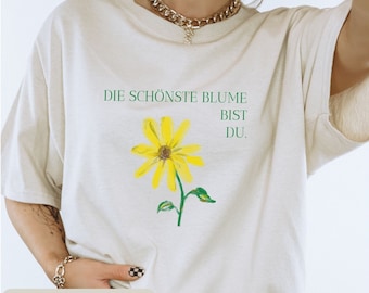 Sonnenblume Tshirt handgemalt, Geschenk individuell, Frühlings Shirt, Blumen Blüten Sommer, Ölmalerei, Kunstwerk einzigartig, Geschenkidee