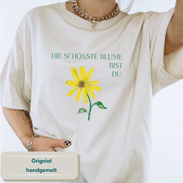 Sonnenblume Tshirt handgemalt, Geschenk individuell, Frühlings Shirt, Blumen Blüten Sommer, Ölmalerei, Kunstwerk einzigartig, Geschenkidee