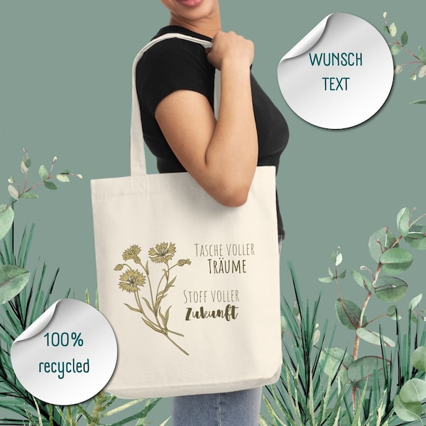 Recyclé Bio Kornblume Stoffbeutel Jutebeutel personalisiert Wunschtext individuelles Geschenk Geburtstag Weihnachten Stofftasche Einkaufen