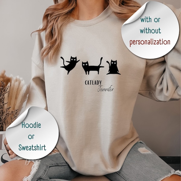 Personalisierbar Katzen Catlady Pullover Hoodie Sweatshirt Geschenk Gift for Her Him Custom Tshirt Animal Lover Geschenkidee Weihnachten